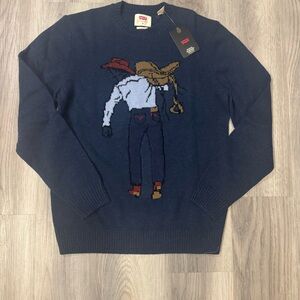 Levi’s Men’s Medium Blue Wool Blend Cowboy Pullover Crewneck Sweater NWT